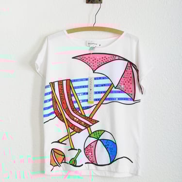 80s sequin beach T-shirt | 1980s 90s deadstock White Stag sequin shirt 