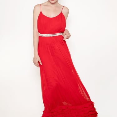 Bill Blass Pleated Red Gown 