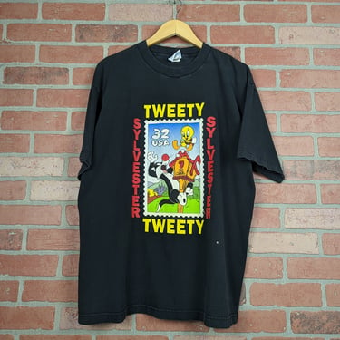 Vintage 90s Looney Tunes Sylvester and Tweety Stamp ORIGINAL Cartoon Tee - Extra Large 