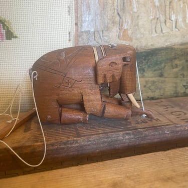 Free shipping within continental US - Vintage Handmade Wooden  Elephant Marionette 