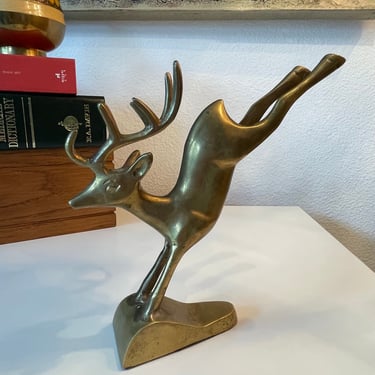Vintage  Brass Deer Figurine | Brass Buck Leaping Statue | MCM Brass Deer Sculpture | Brass Reindeer Figurine | Gift for him | Bombi 