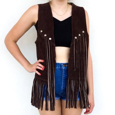 Vtg Vintage 1960s 60s Woodstock Era Original Dark Brown Hippy Fringe Vest 