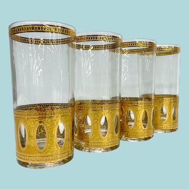 Vintage Culver Highballs Retro 1960s Mid Century Modern + Antigua + 22kt Gold Design + Set of 4 + MCM Barware + Drinking + Kitchen Glassware 