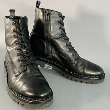 VINCE Size 9 Black Leather Lace-Up Side Zipper Combat | Sui  display picture 2