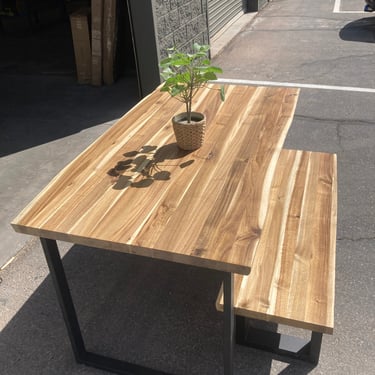 Boho Wood Dining Table & Bench - Live Edge Dining Set 
