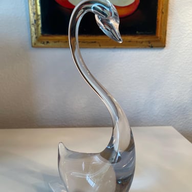 Vintage Art Glass Swan Figurine | Handblown Glass Swan Sculpture Artist Signed | Artist Signed Swan Glass Figure | Great City Traders Glass 