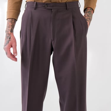 Vintage 80s Linea Zanetti Muted Espresso Brown Wool Gabardine Cuffed Slacks | Made in Italy | 100% Wool | 1980s Italian Designer Mens Pants 