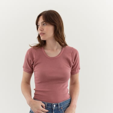 Pre-Order The Berlin Tee in Rose Pink | Vintage Ribbed Tee T Shirt | Rib Knit Tee | 100% Cotton | XS S | 