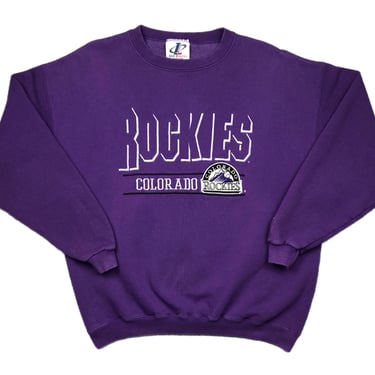 Vintage 90s Logo Athletic Colorado Rockies Baseball Embroidered MLB Crewneck Sweatshirt Pullover Size Medium 