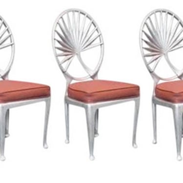 Art Deco 1940s Machine Age Aluminum Palm Leaf Dining Chairs by Tropitone Set of 3 