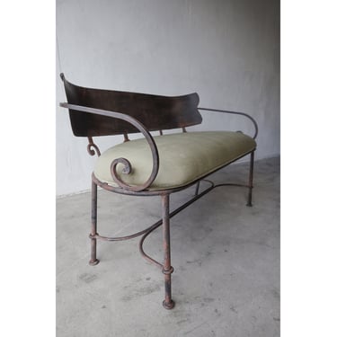 Antique Hand Wrought Iron Indoor Outdoor Bench 
