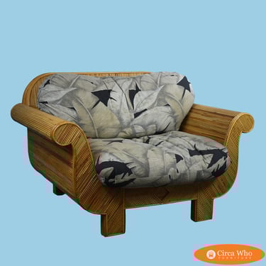 Sculptural Pencil Reed and Woven Rattan Lounge Chair