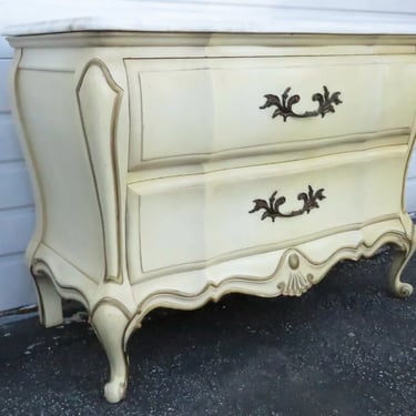 French Marble Top Distressed Painted Commode Small Dresser Large End Table 9990
