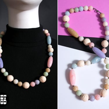 Unique Vintage Multicolor Pastel Funky Beaded Chunky Statement Necklace 