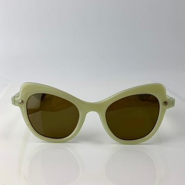 1950's Sunglasses - Light Green Plastic Frame - Original Brown Glass Lenses - Metal Hinges 