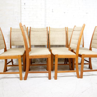 Vintage MCM set of 8 tall back Scandinavian teak chairs by Happy Viking | Free delivery only in NYC and Hudson Valley areas 