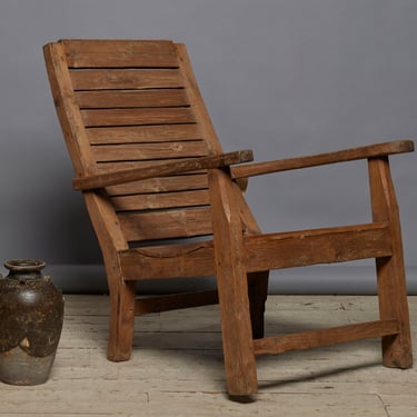 Late 19th Century Slat Back & Seat Teak Lounging Chair from the Island of Java