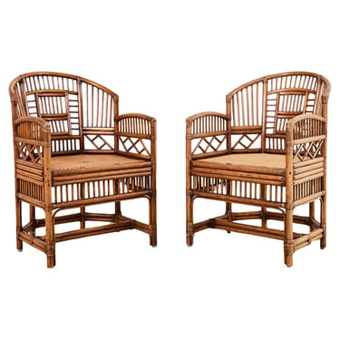 Pair of Brighton Pavilion Style Bamboo Rattan Dining Armchairs
