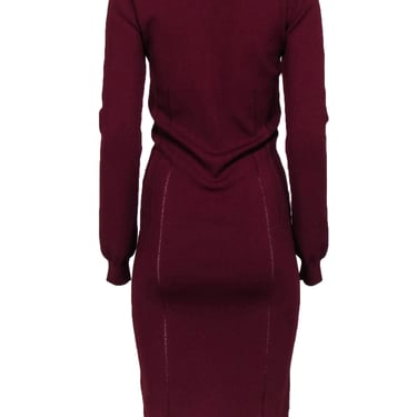 McQ by Alexander McQueen - Burgundy Long Sleeve Ribbed Knit Dress w/ Cut Out Sz L