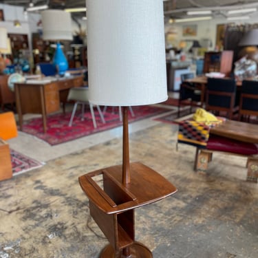 Mid Century Walnut Laurel Floor Lamp with Magazine Rack