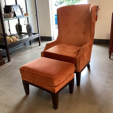 Coral Wingback Chair w/Ottoman
