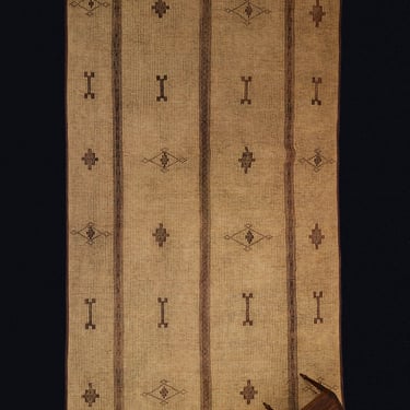 Extra Large Blonde Colored Tuareg Carpet with Bands of Bones & Alternating Step Diamonds & Open Diamond Pattern