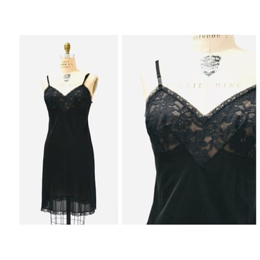 80s 90s Vintage Black Slip Dress Small Lingerie Lace Camisole Dress PIn UP Dress // Vintage Lace Night gown Black Dress Small Medium 