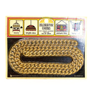 VINTAGE: 1970 Decorator Chains for Hanging - Gold Anodized Aluminum Open Links - Full 36" Length - SKU 14-D1-00013307 