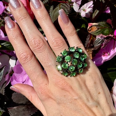 Dazzling Light Green Crystal Cocktail Ring Size 6