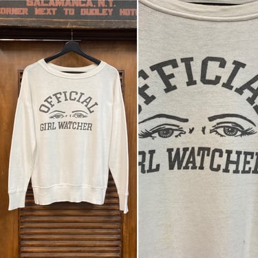 Vintage 1960’s “Official Girl Watcher” Pop Art Cartoon Sweatshirt, 60’s Pullover Top, Vintage Clothing 