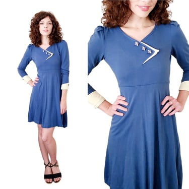 Vintage 70s Blue Dress 30s Art Deco Style by Dolly Day 