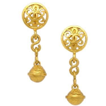 Chanel Dangle Bell Earrings Clip-On Gold 95P