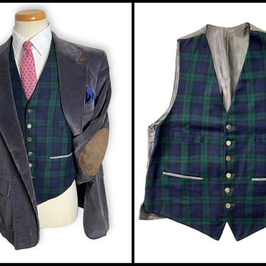 Vintage WOOL FLANNEL Vest / Waistcoat ~ size 38 ~ Black Watch Tartan Plaid ~ Wedding ~ Ivy Style / Preppy / Trad ~ Hunting 