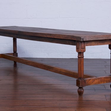 Country French Provincial Farmhouse Style Walnut Trestle Bench 