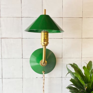 Green Plug in wall sconce •  The Bungalow Light • Dimming Wall Lamp 