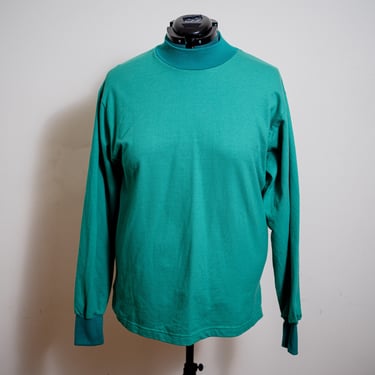 Vintage 1980s Green Mock Neck Long Sleeve Sweatshirt - Unisex Size Medium 