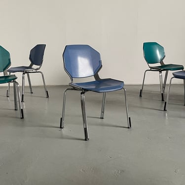 Space Age Futuristic Octagonal Metal Stackable Dining Chairs or Visitor Office Chairs by Fröscher Sitform, 1990s Germany 