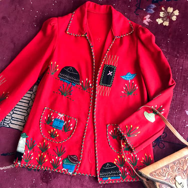 Adorable Vintage 1940's Mexican Tourist Jacket with Hand Embroidery and  appliqué- Size Medium 