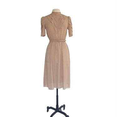Vintage 80s beige chiffon dress by Jerri Gee| café au lait dress| 80s does 40s| VFG 