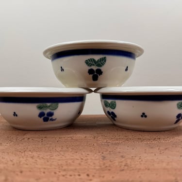 Hartstone Pottery (3) Blueberry Coupe Cereal Bowls | Blue Band | Signed | 1981-1999 | USA 
