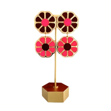 Sample Sale Double Flower Earrings-Brown &amp; Pink