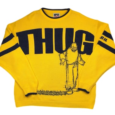 Vintage 90s/Y2K RP55 Jeans Company Big Logo “Thug” Oversized Knit Sweater Pullover Size Large/XL 