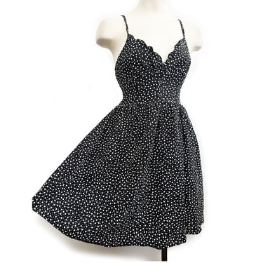 Black White KOREAN Summer Sundress Dress, Fit & Flare, EUN, Floral Polka Dot, Small, Full Skirt, Lolita Floral Polka Dot 