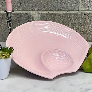 Vintage Chip and Dip Retro 1960s Mid Century Modern + Light Pink + Ceramic + Clam Shell + Made in Japan + MCM Kitchen Storage and Serving 