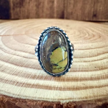 VINTAGE JURRASIC PARK Sterling Silver and Turquoise Ring | Brown and Yellow Turquoise Stone | Southwestern Jewelry | Size 7 