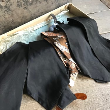 French Edwardian Black Silk Tie Collection, Set of 5, Rayon, Historical Period Clothing 