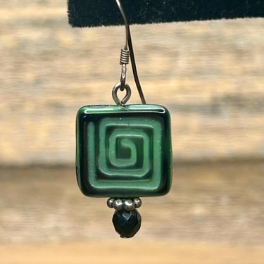 Handmade Glass Earrings Dangle Square Geometric Beads Artisan Beaded Retro 90s 