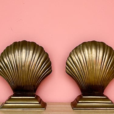 Large Brass Shell Bookends