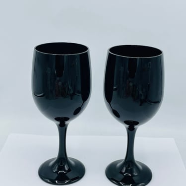 Pair Of Libbey Premier 7 1/4" Black Wine Glasses- Chip Free 