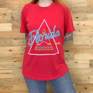 80's Vintage Florida Retro Thin Travel Tee Shirt T-Shirt 